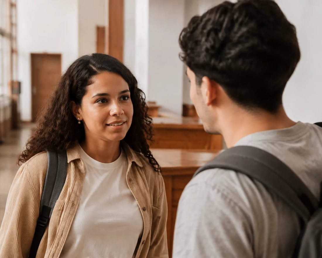 Participante de pé com a palavra enquanto o restante do grupo escuta em volta da mesa